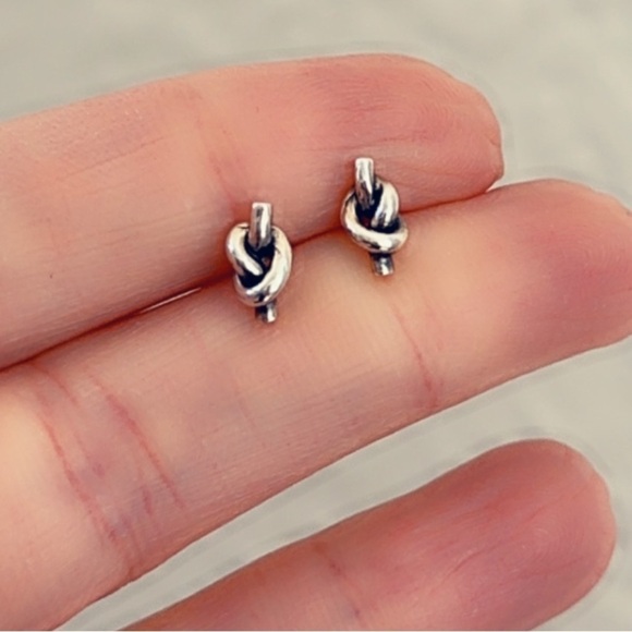 Sterling Silver Simple Stud Knot Earrings - Picture 3 of 6